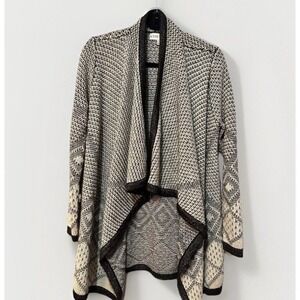 Knox Rose Women's Small Cardigan Knit Sweater Long Sleeve Beige Black Open Front